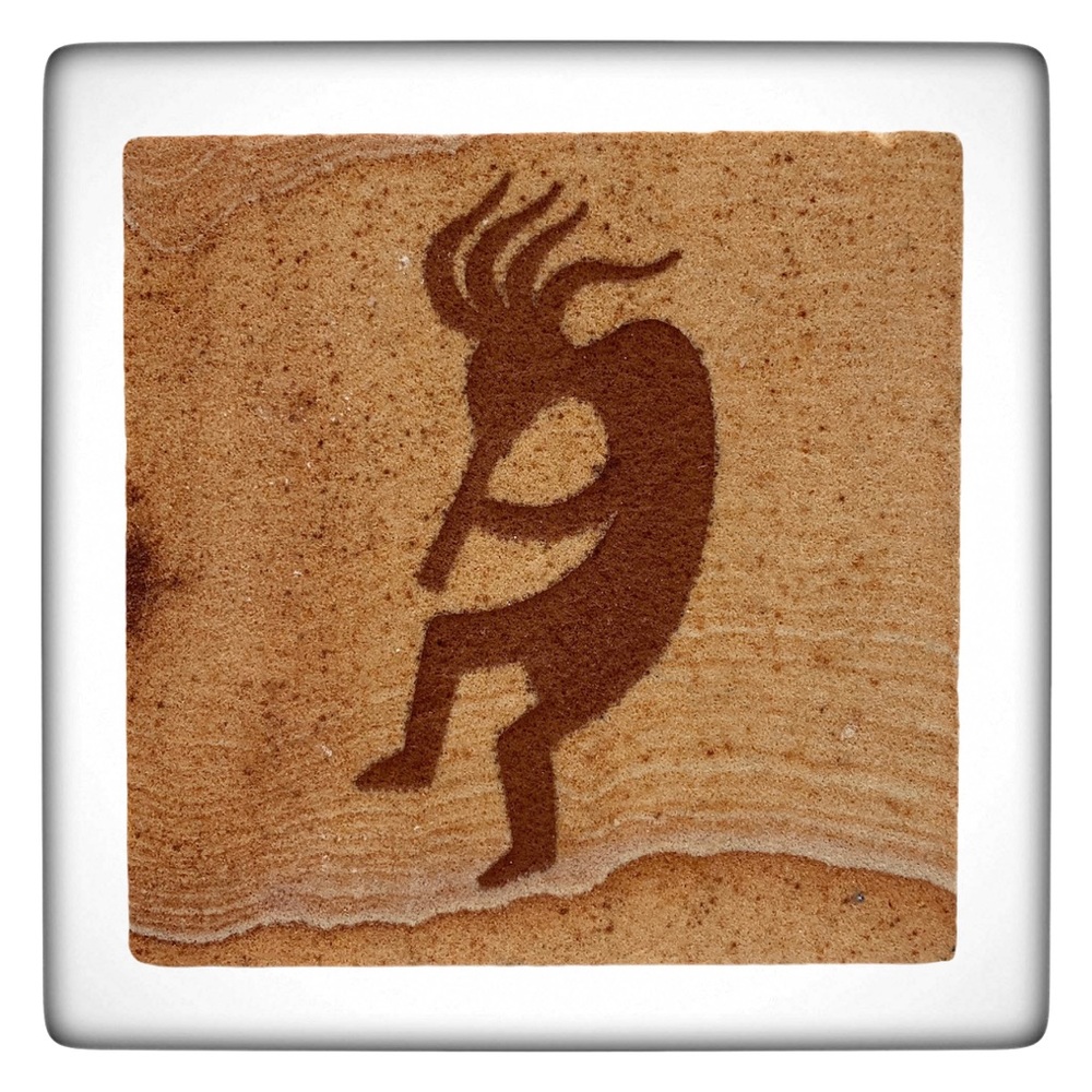 Kokopelli Artwork Drink Coaster Natural Sandstone Cork Padding Rare Unique